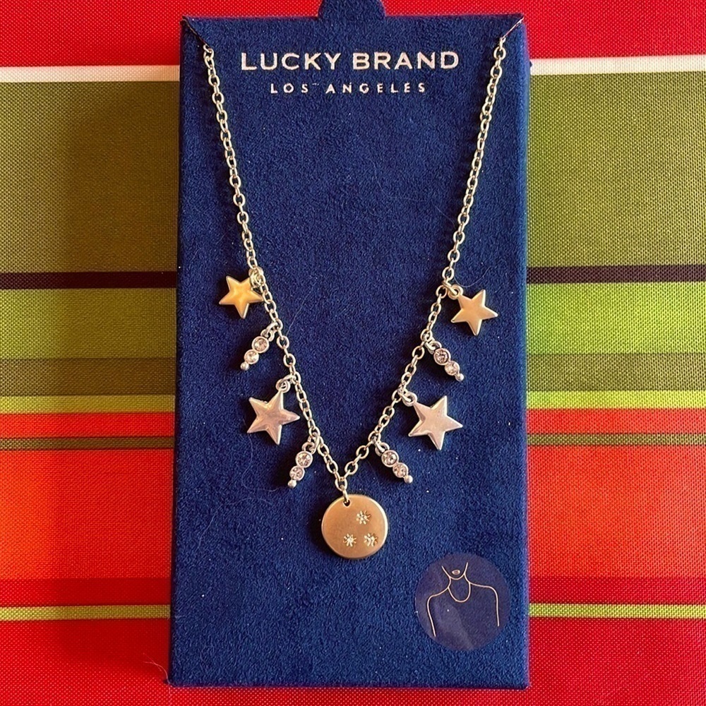 Brand New Lucky Brand Semi-Precious Accents Gold Tone Charm Necklace